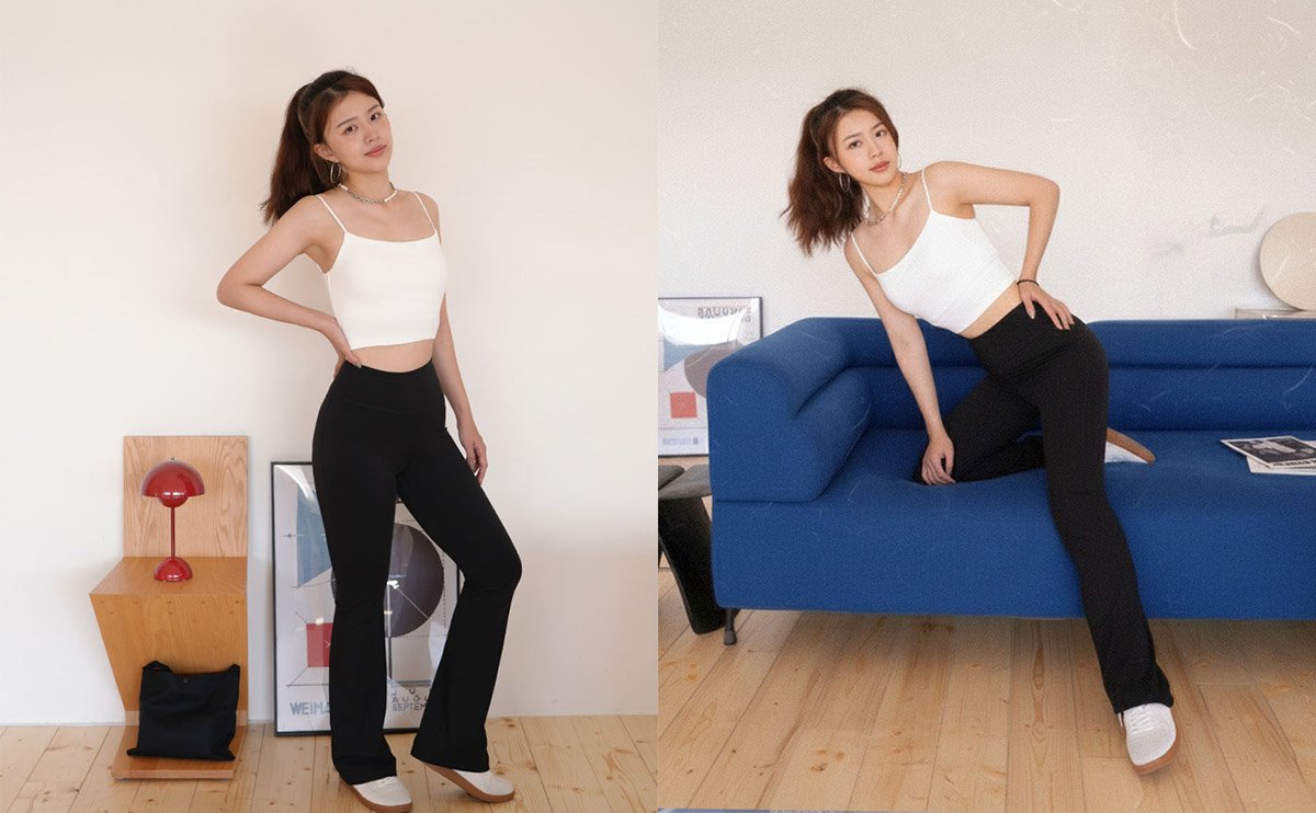 模特兒穿著 URBAN SPACE 瑜珈小喇叭褲的全身照