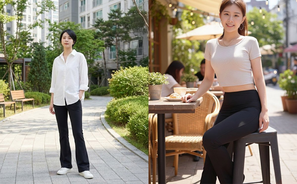 模特兒穿著 URBAN SPACE 瑜珈小喇叭褲的全身照